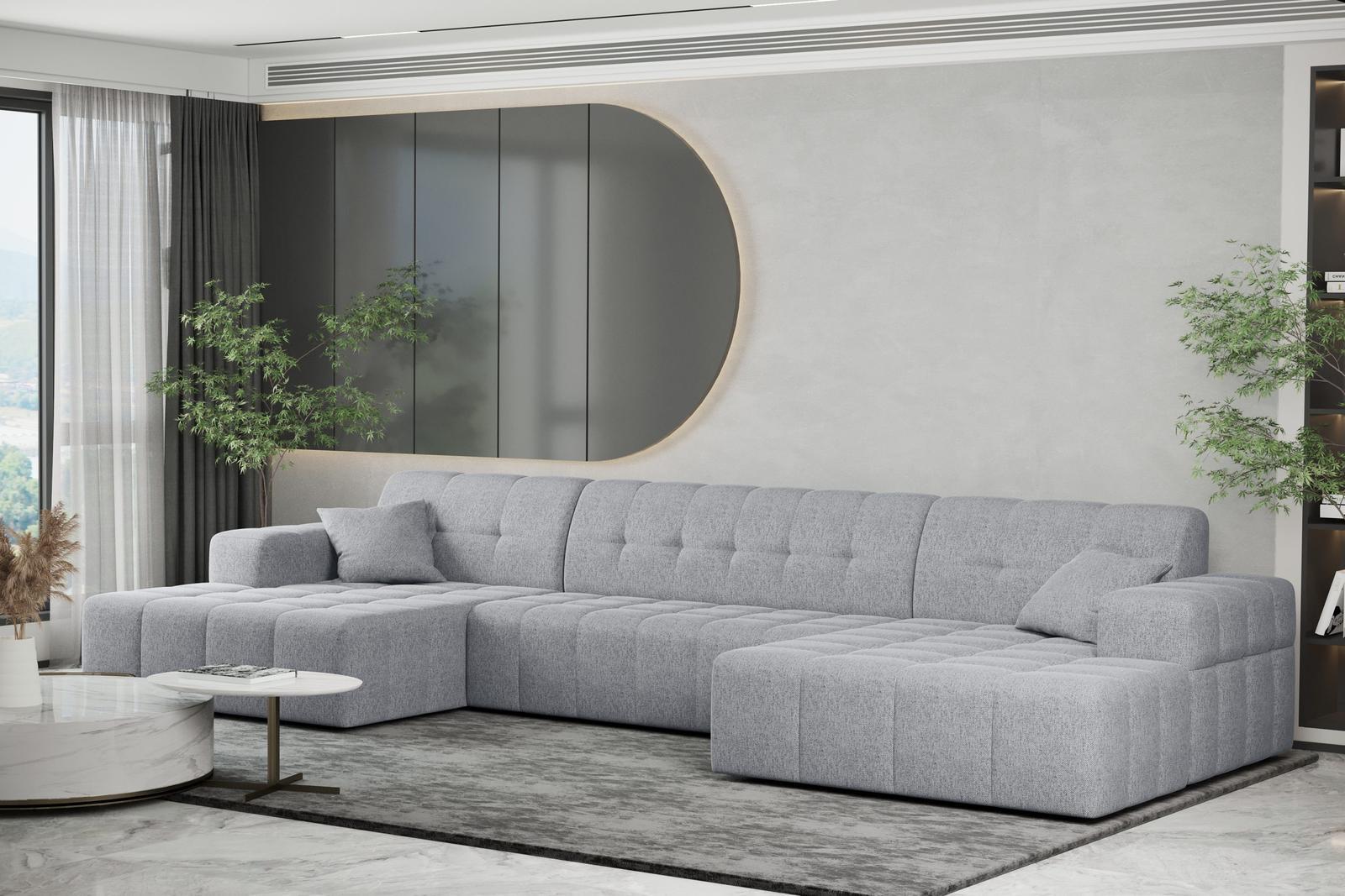 Sofa NIMES 350x82x168 cm bez funkcji spania w kształcie U pikowana do salonu NEVE szara 0 Full Screen