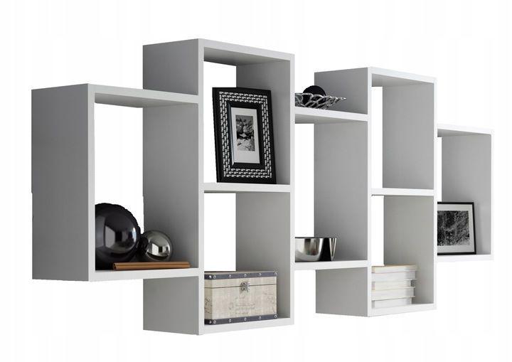 Półka wisząca POLO BIS 147x65x21 cm biała z kubikami do sypialni biura lub salonu  1 Full Screen