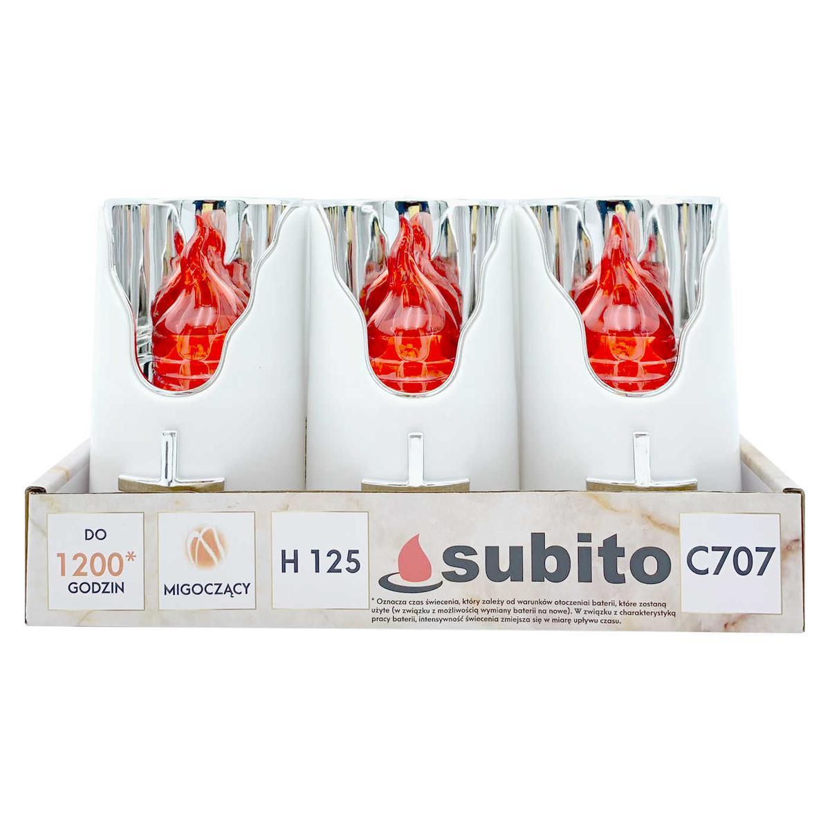 Wkłady do zniczy LED Subito C707 H125 6 sztuk srebrno-czerwony nr. 1