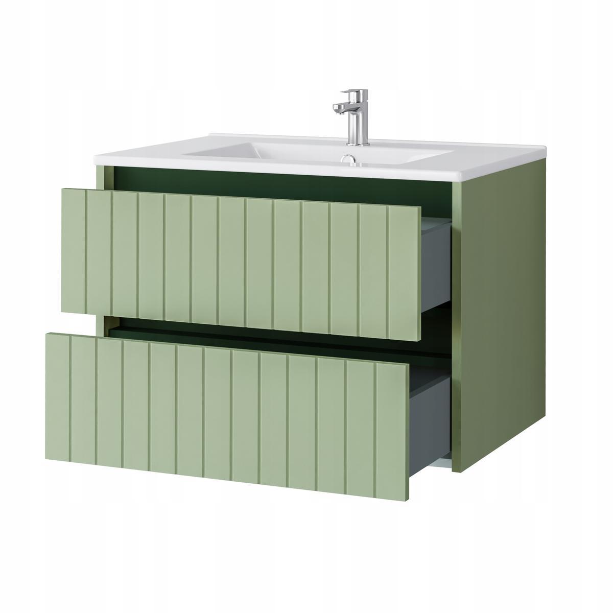 Zestaw mebli łazienkowych LINE z umywalką 70 cm + 2x słupek 165 cm 4 elementy front MDF zielony nr. 10