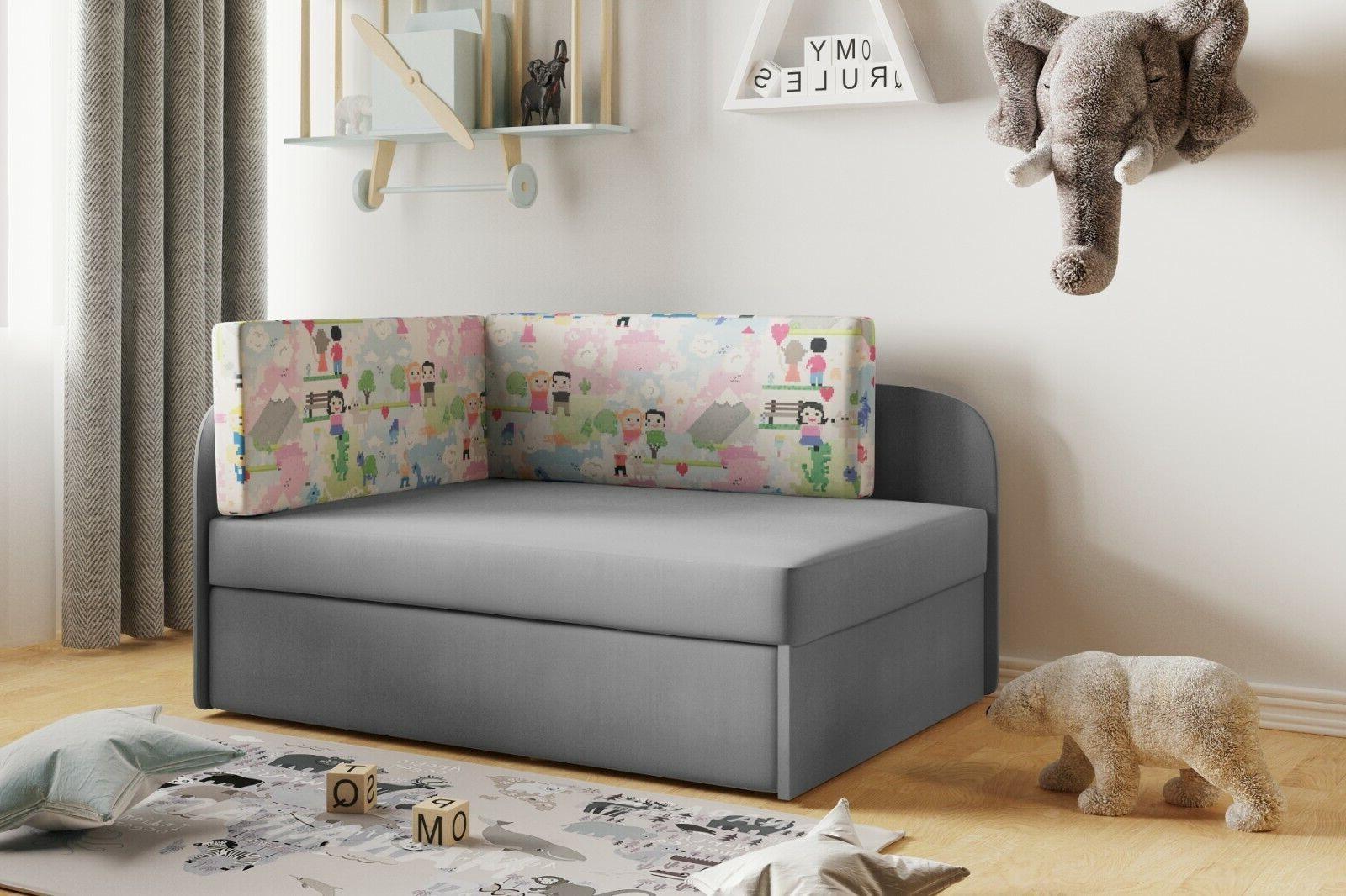 Sofa WINNIE 107x64x170 cm rozkładana z funkcją spania i skrzynią do pokoju dziecka jasnoszare nr. 1