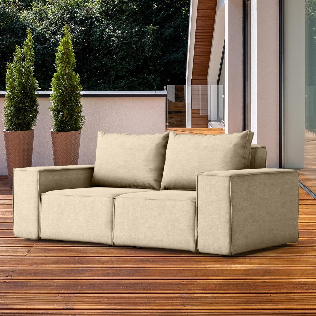 Sofa ogrodowa SONNE 180x73x88 cm dwuosobowa wodoodporna UV + 2 poduszki na taras do ogrodu ecru 1 Full Screen