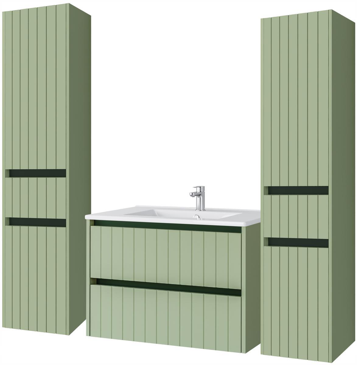 Zestaw mebli łazienkowych LINE z umywalką 70 cm + 2x słupek 165 cm 4 elementy front MDF zielony nr. 1