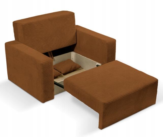 Fotel amerykanka jednoosobowa 110x100 cm z funkcją spania z pojemnikiem sztruks POSO pomarańczowy nr. 2