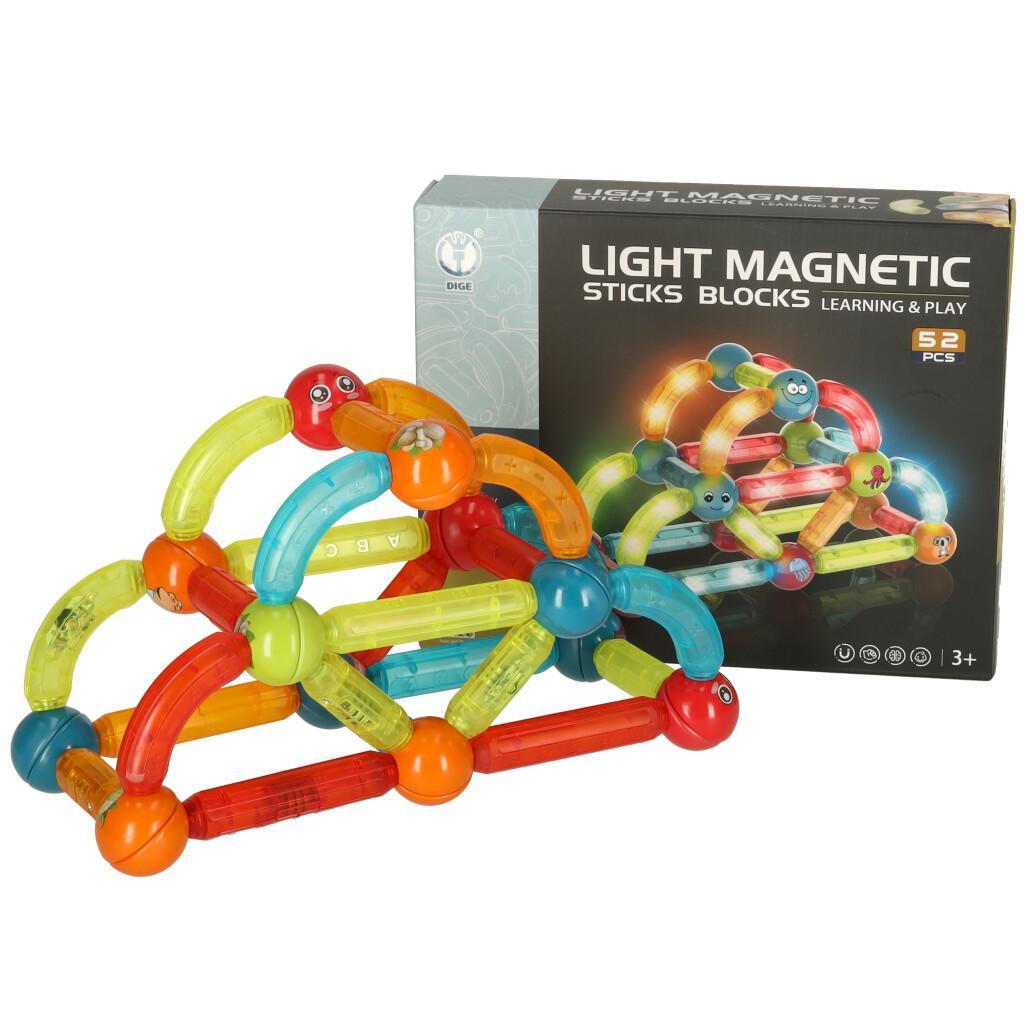 Klocki magnetyczne LED kolorowe magnetic sticks duże patyczki świecące dla małych dzieci 52 elementy 24x19,5x5,5 cm  7 Full Screen