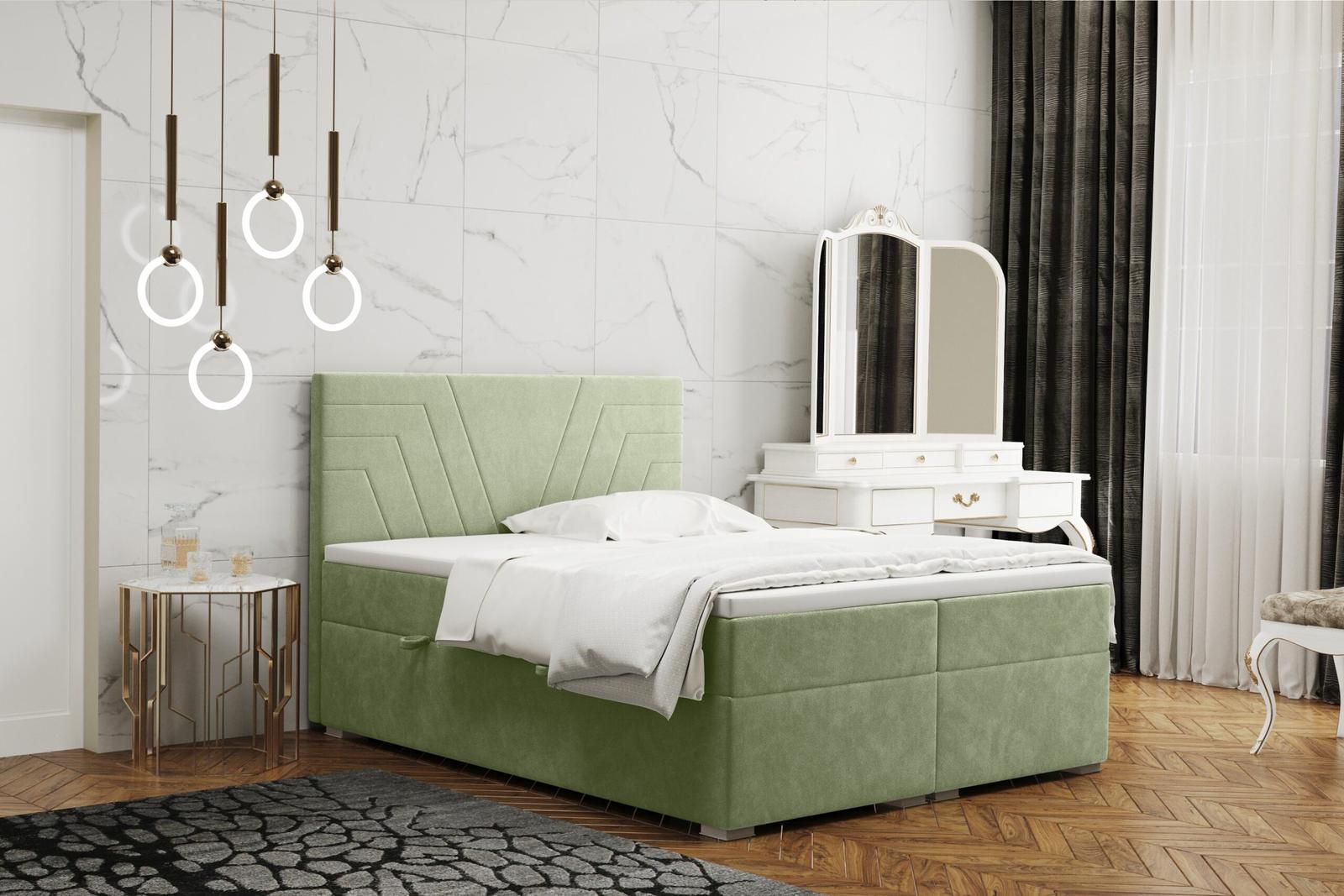 Łóżko CASTEL 180x200 cm z funkcją przechowywania i materacem do sypialni jasnozielone nr. 1