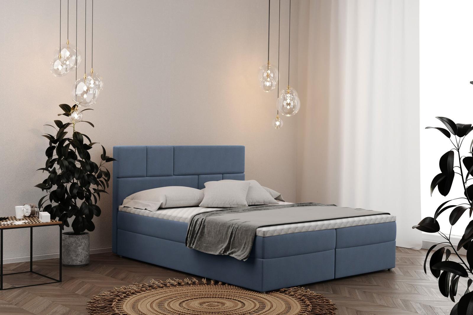 Łóżko BALI 200x200 cm z funkcją przechowywania i materacem do sypialni niebieskie nr. 1
