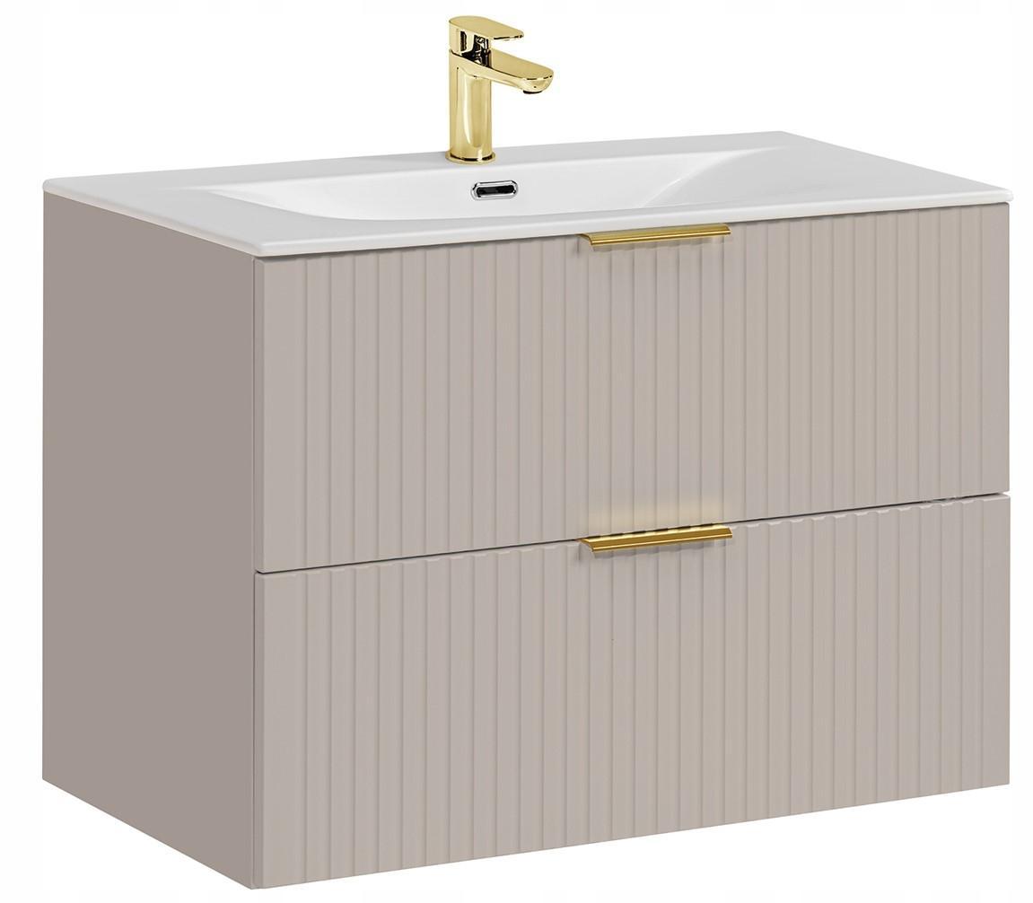Szafka łazienkowa z umywalką 80 cm wisząca ryflowane szuflady x2 ADEL kaszmir nr. 1