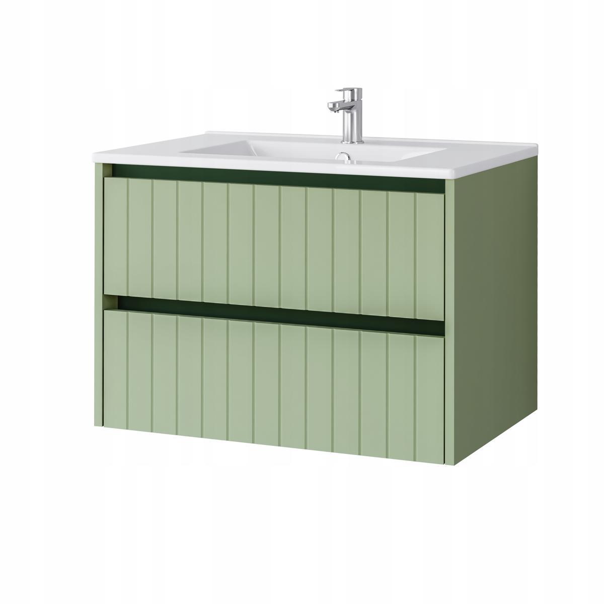 Zestaw mebli łazienkowych LINE z umywalką 70 cm + słupek 165 cm 3 elementy front MDF zielony nr. 9