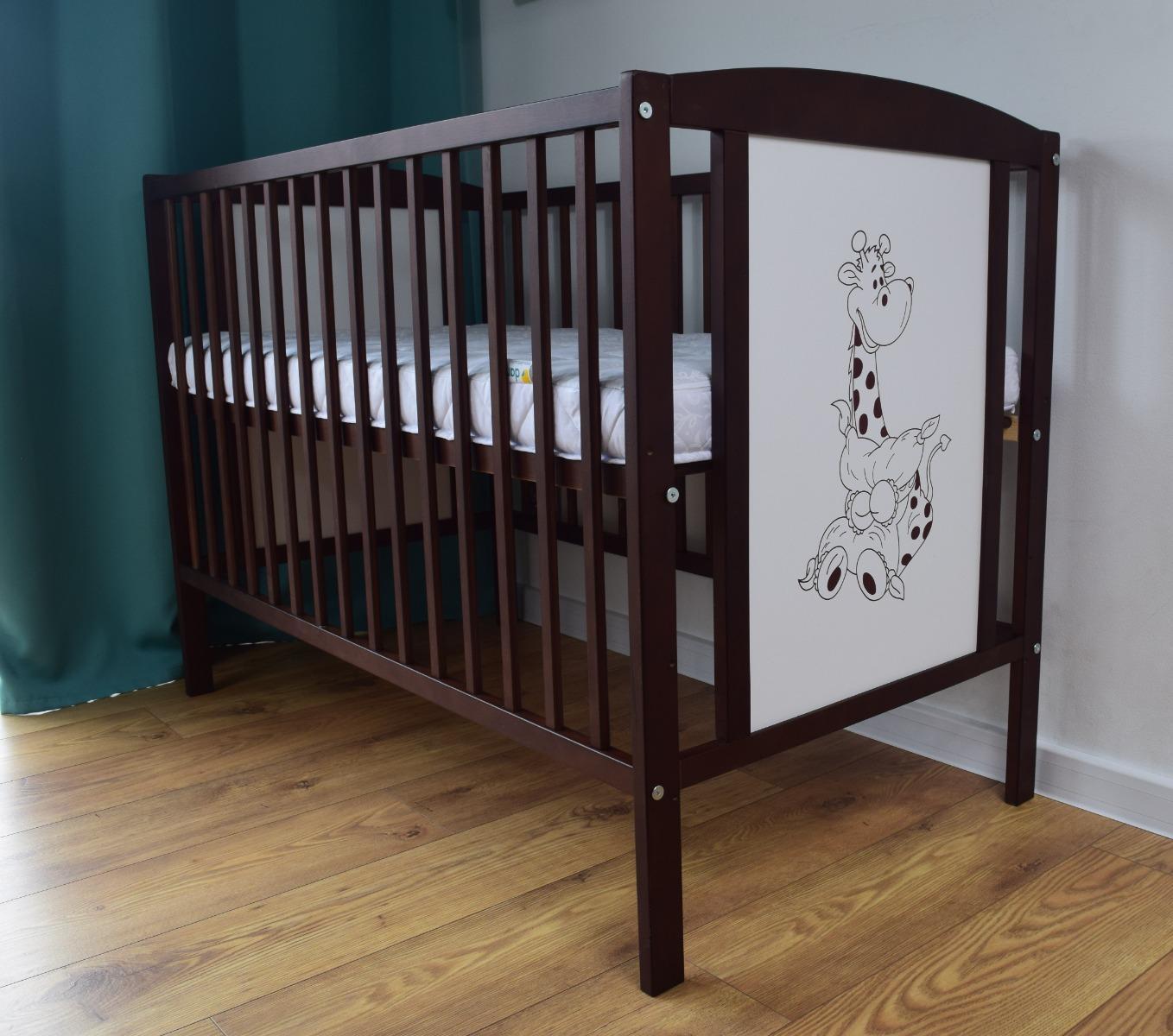 Łóżeczko dla niemowląt 120x60 cm z barierką wyjmowane szczebelki 3 poziomy orzech  nr. 2
