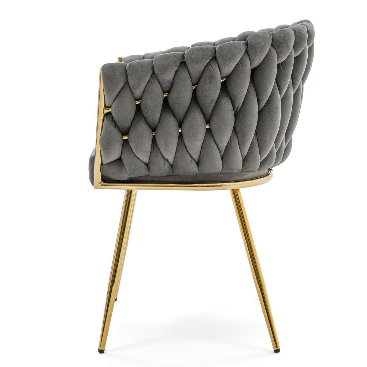 Krzesło tapicerowane z przeplatanym oparciem ROSA GOLD szare złote nóżki do jadalni salonu 2 Full Screen