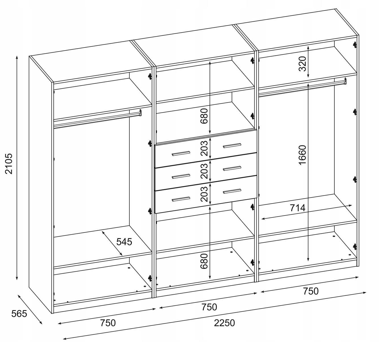 Duża szafa do sypialni garderoba szuflady Dąb lefkas 225x210x57 nr. 4