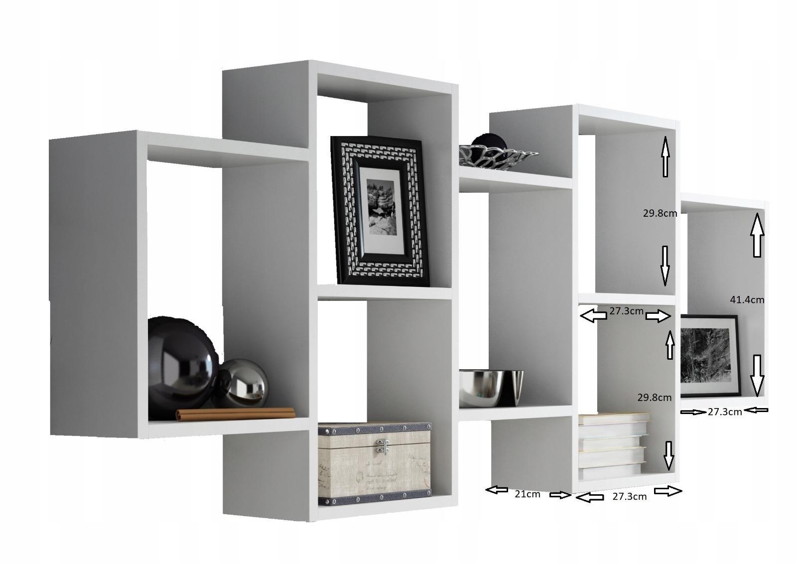 Półka wisząca POLO BIS 147x65x21 cm biała z kubikami do sypialni biura lub salonu  2 Full Screen