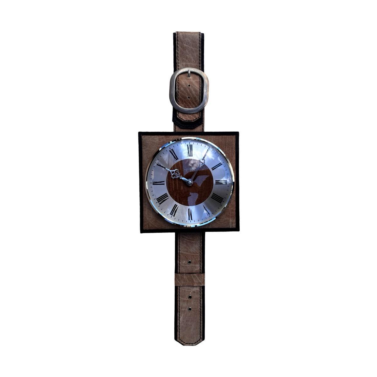 Modernistyczny zegar ścienny na skórzanym pasku Zentra Junghans, Niemcy lata 70. nr. 4