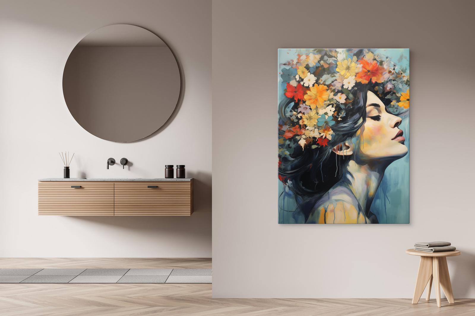 Obraz Do Salonu PORTRET Kobiety Pastelowe Kwiaty Akwarele 80x120cm 9 Full Screen