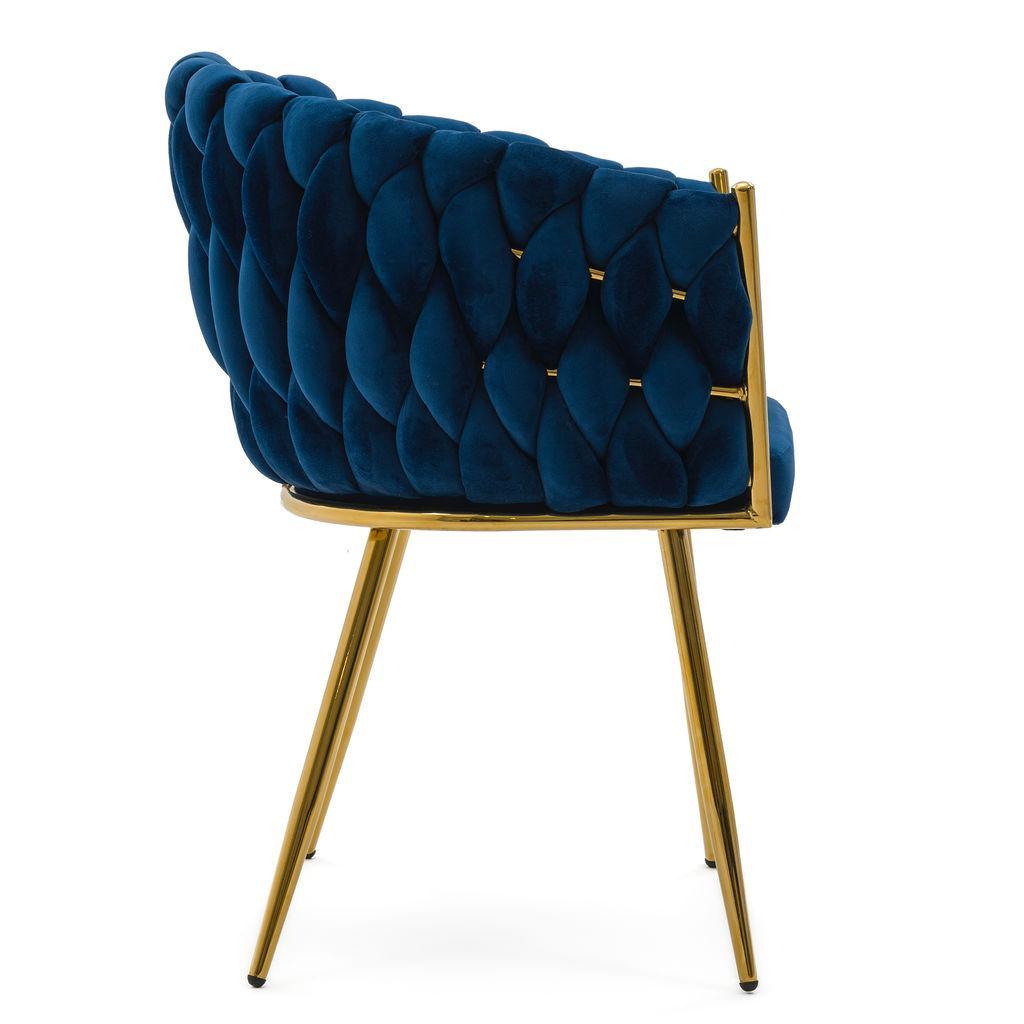 Krzesło tapicerowane z przeplatanym oparciem ROSA GOLD niebieskie złote nóżki do jadalni salonu 4 Full Screen