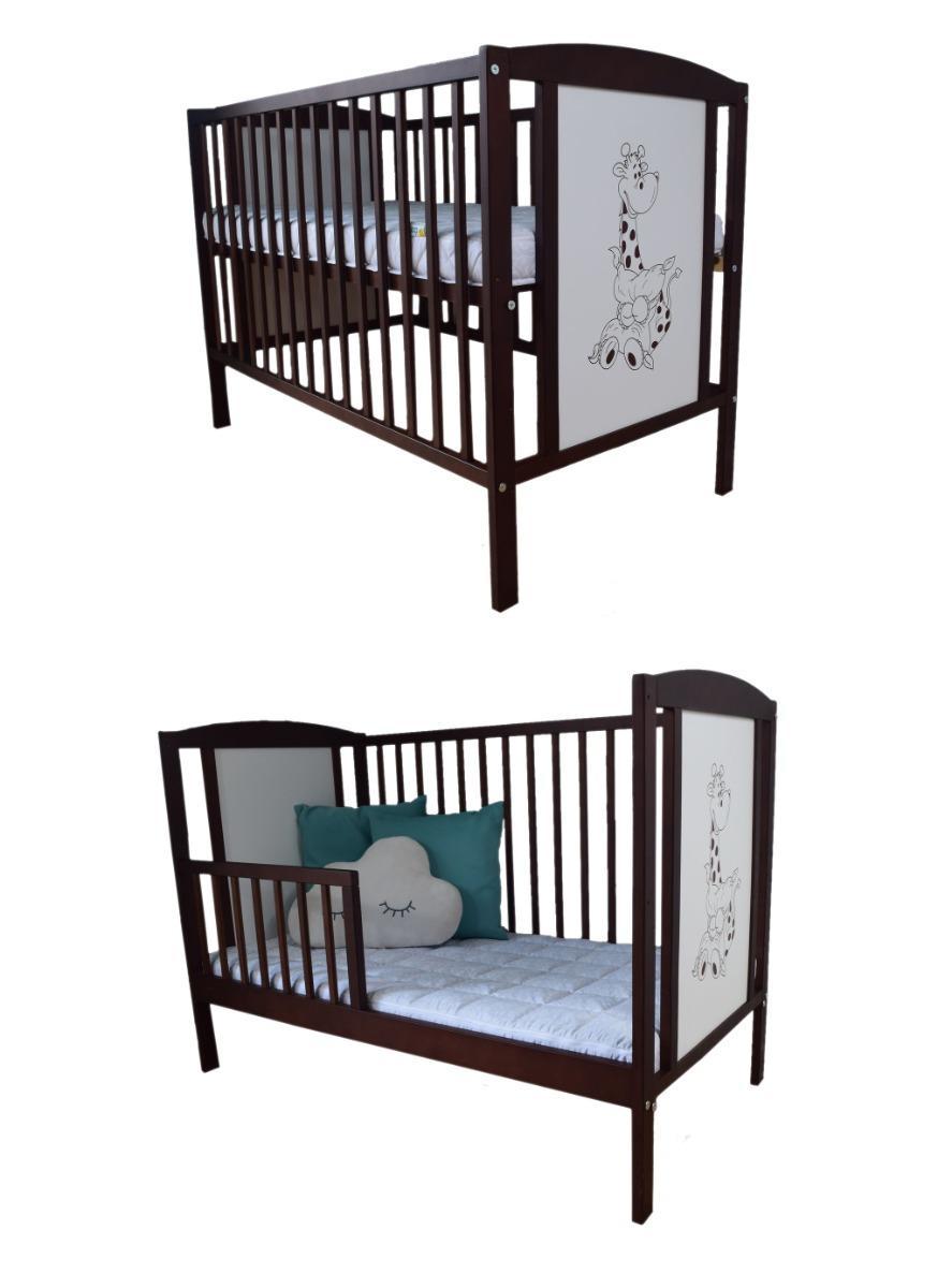 Łóżeczko dla niemowląt 120x60 cm z barierką wyjmowane szczebelki 3 poziomy orzech  nr. 1