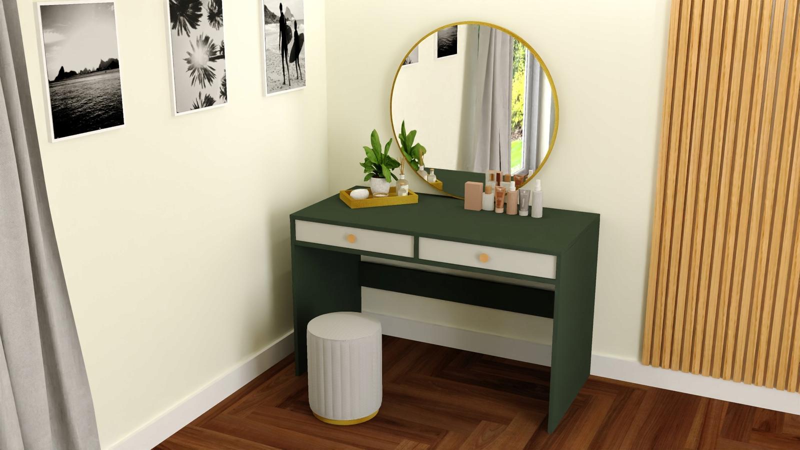 Toaletka biurko MONODIS 120x75x50 cm do sypialni butelkowa zieleń front biały nr. 2