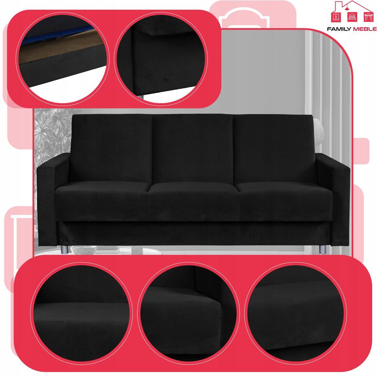 Wersalka sofa kanapa rozkładana czarna Alicja FamilyMeble 3 Full Screen