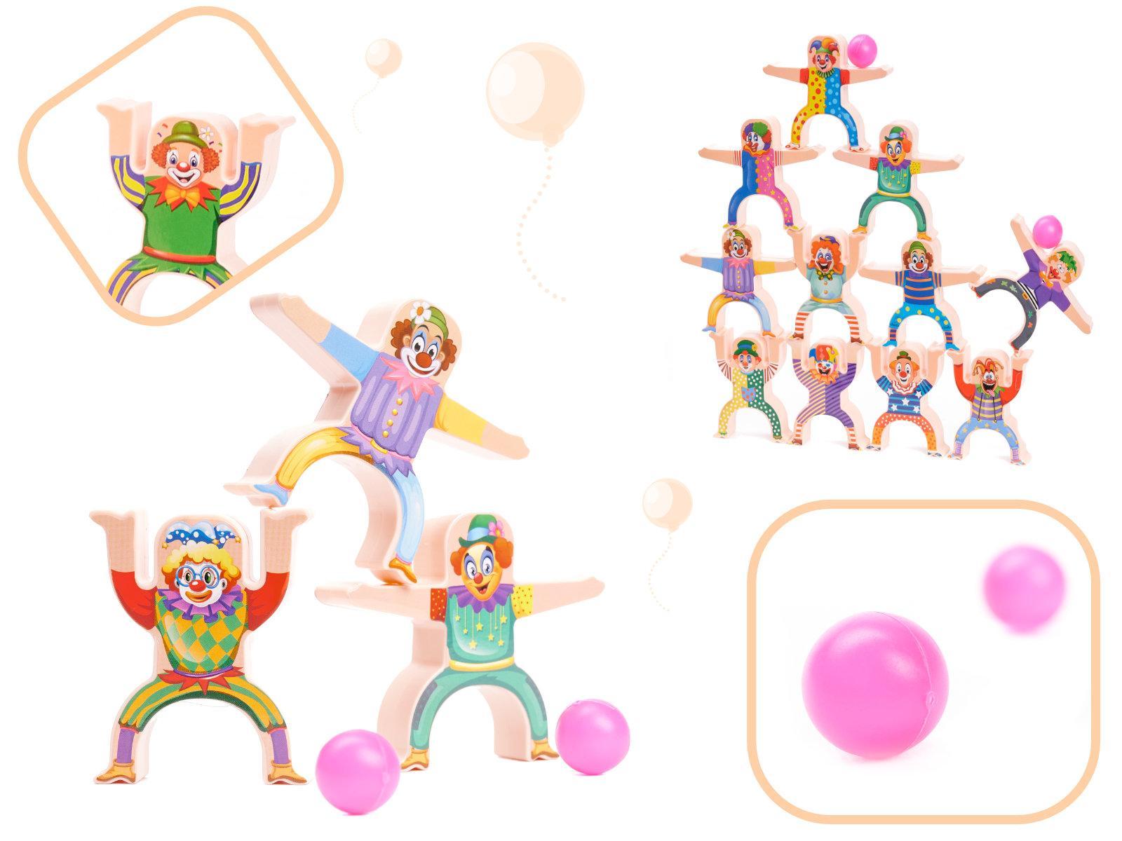 Gra zręcznościowa montessori układanka balansująca wieża klocki klaun 18 elementów dla dzieci 7x8,5x1,5 cm nr. 2