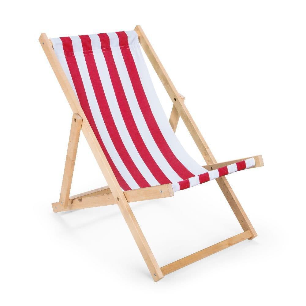 Leżak drewniany 47x112 cm ogrodowy plażowy do ogrodu pasy biało-czerwone 0 Full Screen