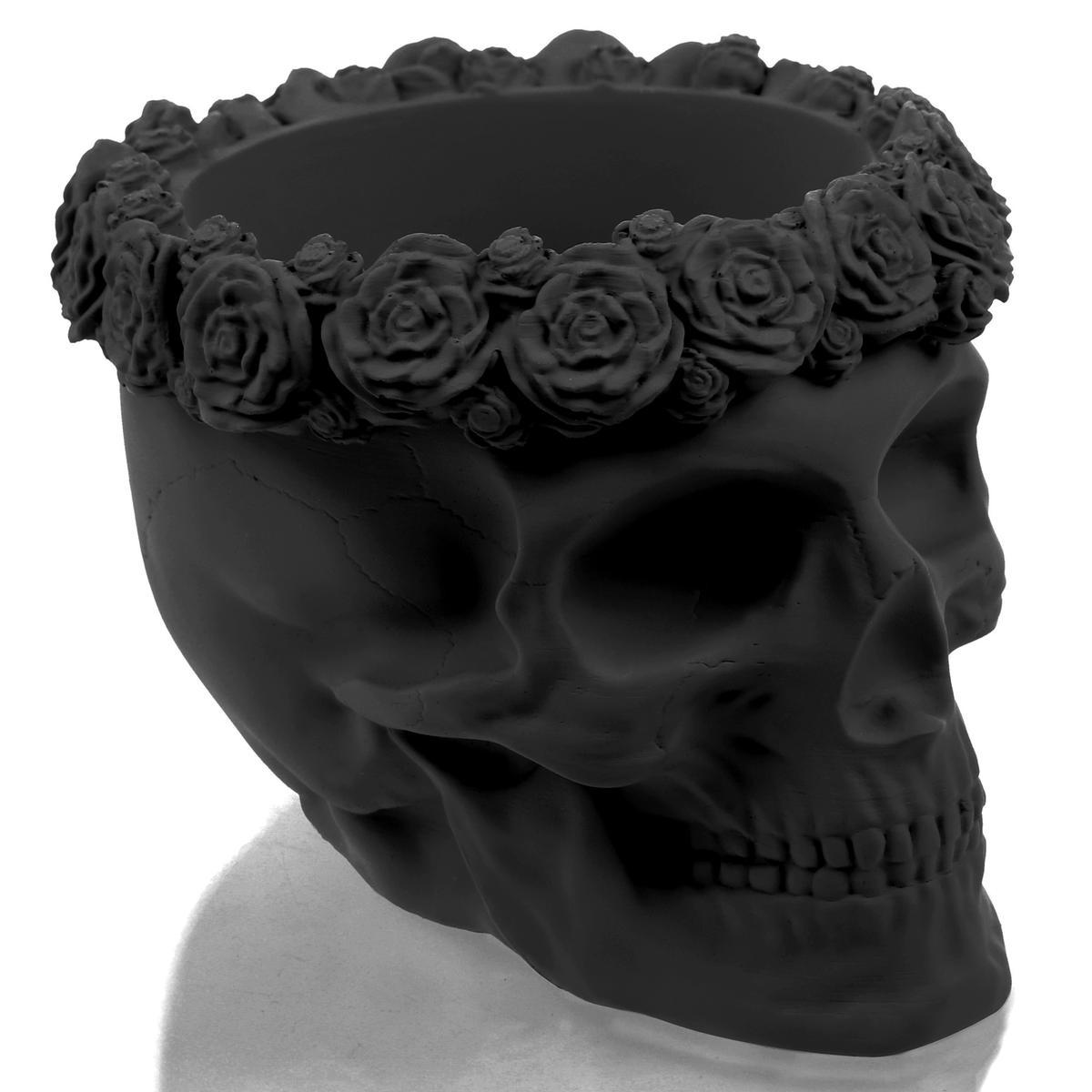 Donica Skull Flowers Black Matt Poli  11 cm nr. 3