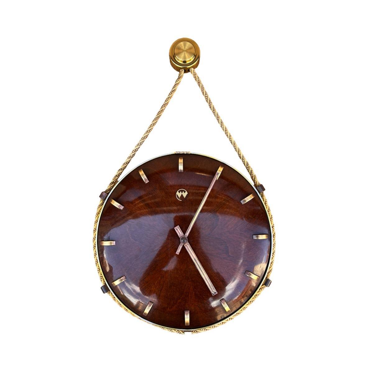 Drewniany zegar ścienny VEB Uhrenwerk Weimar mid-century modern, Niemcy lata 60. nr. 9