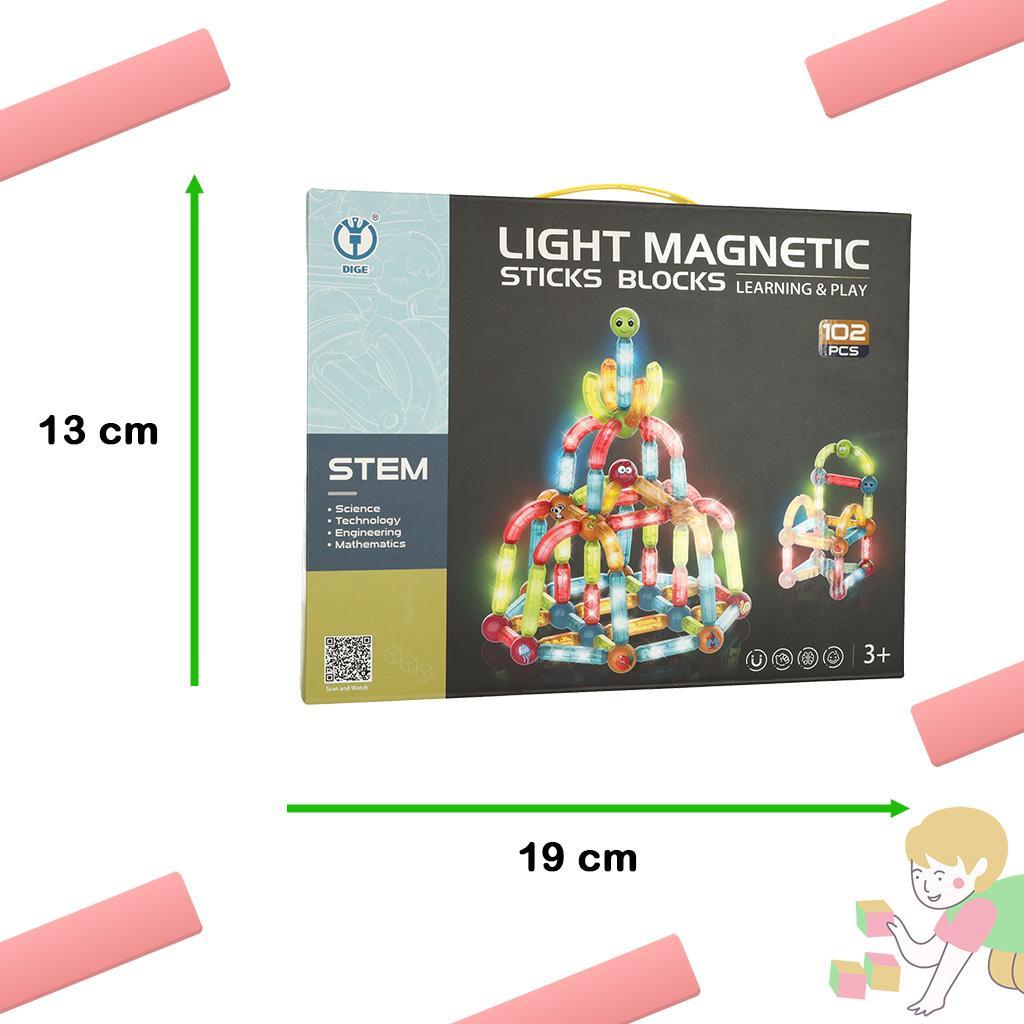 Klocki magnetyczne LED magnetic sticks duże patyczki świecące dla małych dzieci 102 elementy 19x13x7 cm 3 Full Screen