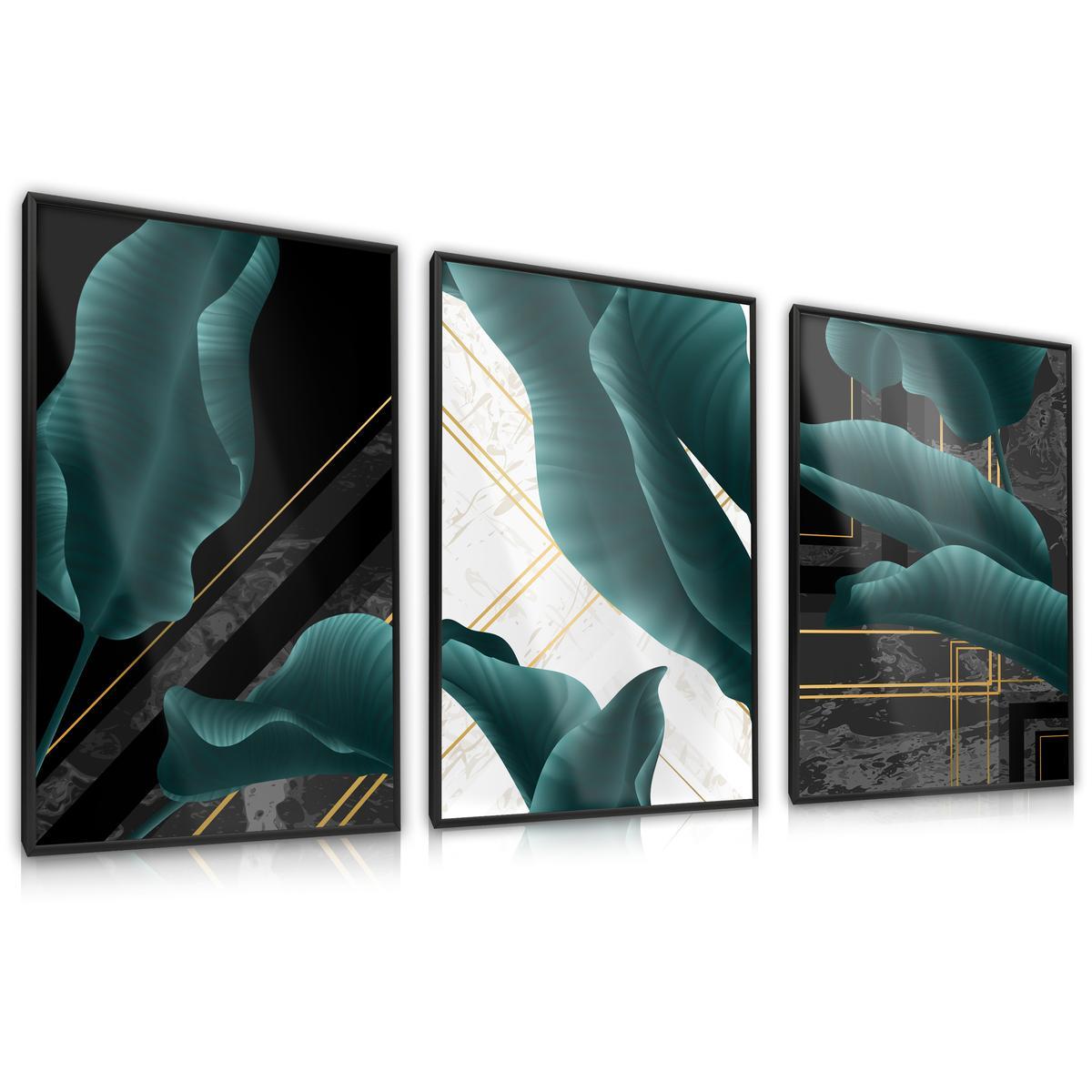 Zestaw 3x Plakat W Ramie LIŚCIE Bananowe Abstrakcja Efekt 3D 60x80cm nr. 1
