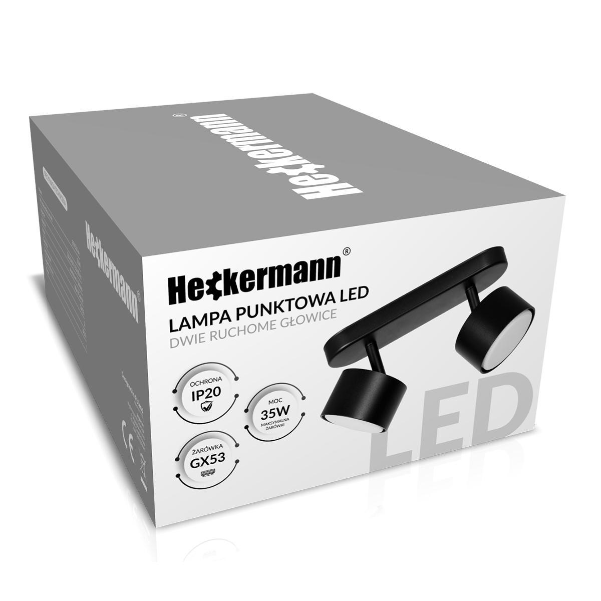 Lampa sufitowa punktowa LED Heckermann 8795314A Czarna 2x głowica + 2x Żarówka LED GX53 7W Neutral 6 Full Screen