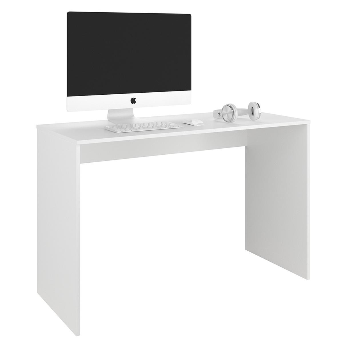 Biurko narożne MODERN 130 cm białe z teksturą z szafką i półkami do biura  1 Full Screen