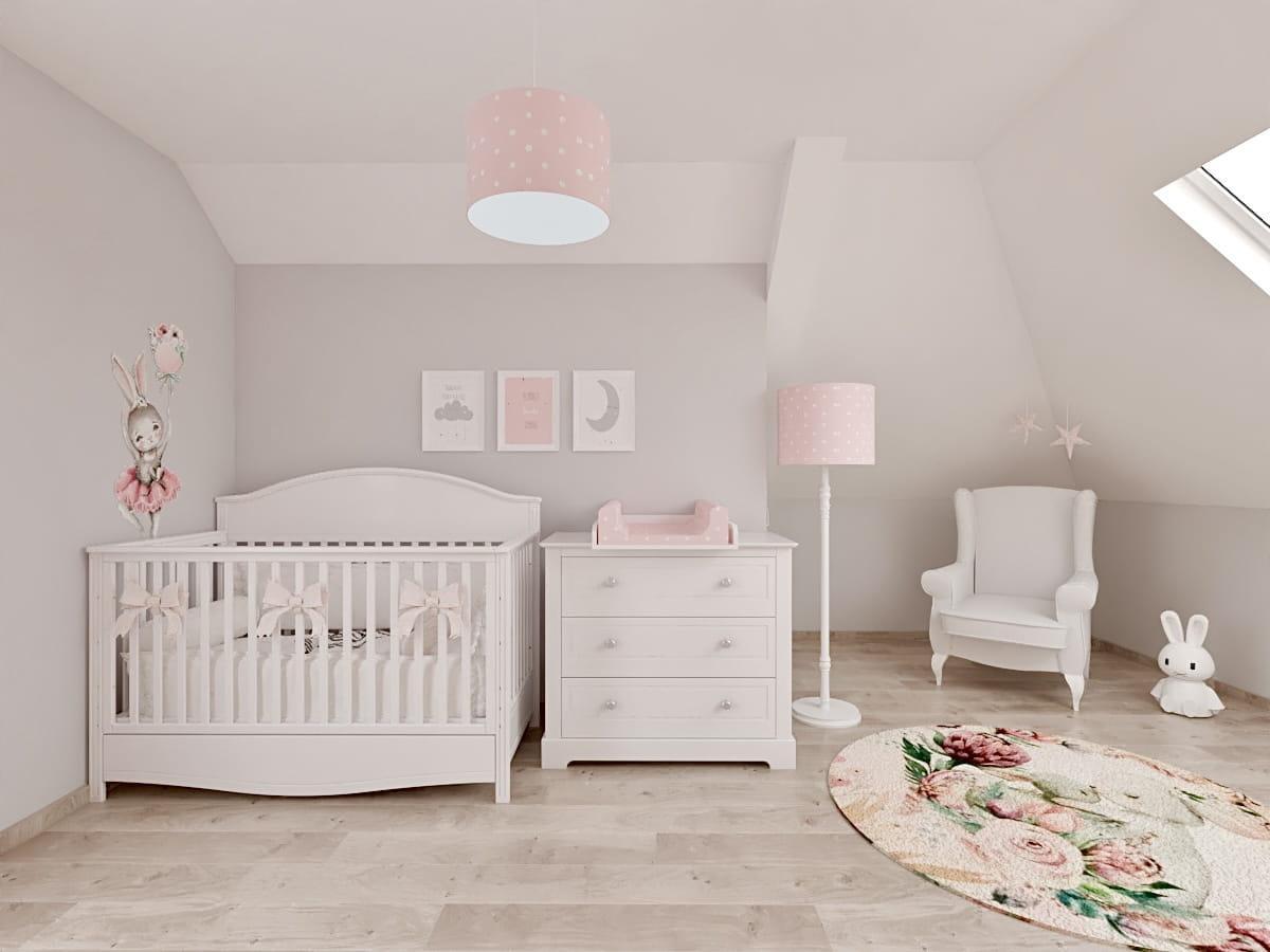 Lampa wisząca 35x35x23 cm do pokoju dziecka różowa w kropki drewno białe 1 Full Screen