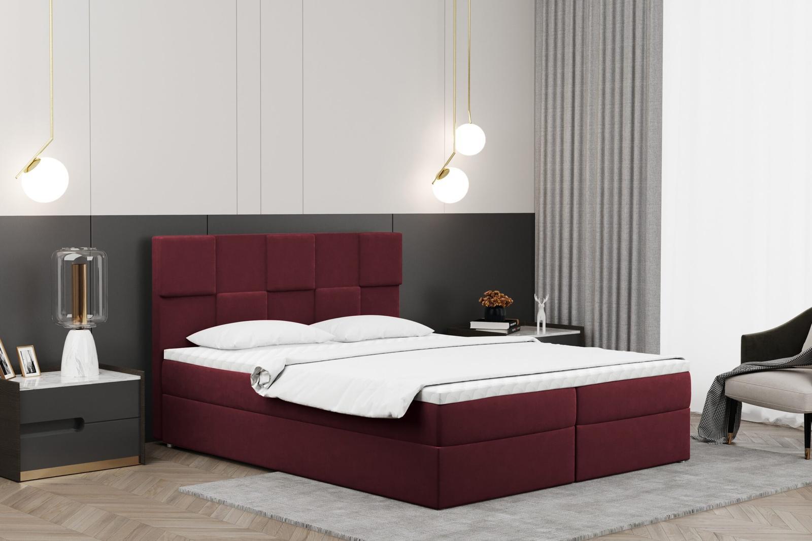 Łóżko CLARA 160x200 cm z funkcją przechowywania i materacem do sypialni ciemnoczerwone nr. 1