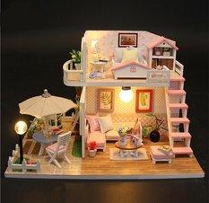 Domek dla lalek  piętrowy drewniany model do złożenia LED 19,5cm - Miniaturka zdjęcia nr 2