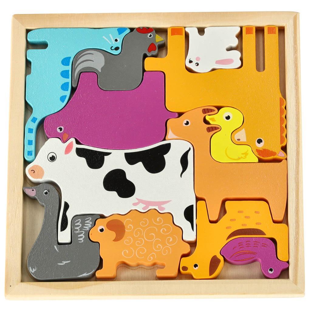 Puzzle układanka edukacyjna drewniana sorter dopasuj kształty dla dzieci zwierzęta 17x17x1 cm 8 Full Screen