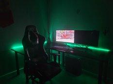 Biurko gamingowe narożne czarne LOFT metalowe nogi LED RGB przepust dla gracza 180x60x71cm - Miniaturka zdjęcia nr 9