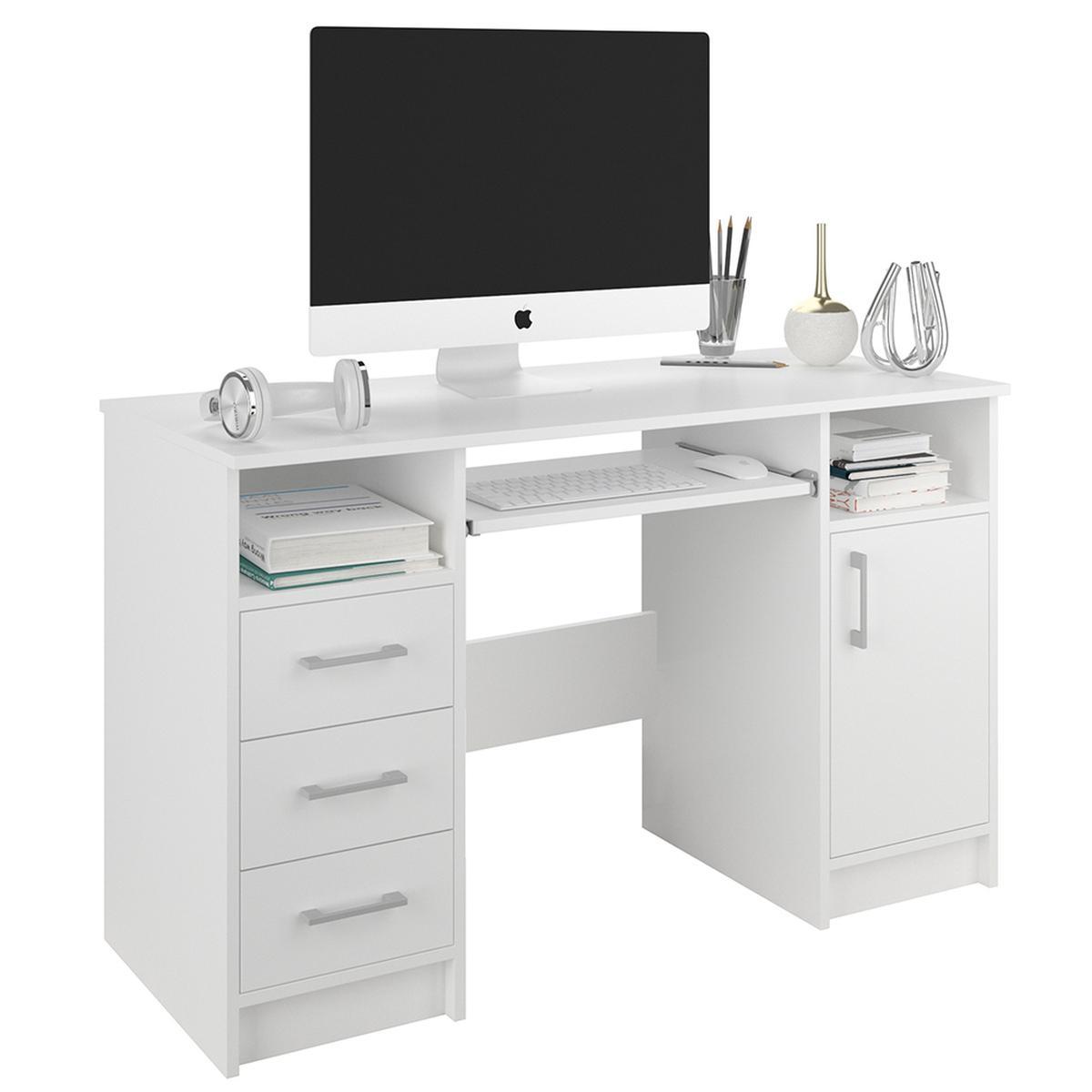 Biurko MODERN 120x50 cm białe z szafką i szufladą klasyczne do biura  0 Full Screen