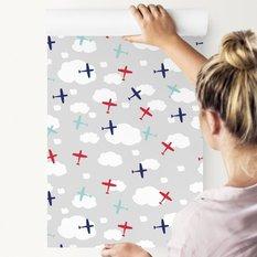 Tapeta dla dzieci kolorowe samoloty chmury niebo  - Miniaturka zdjęcia nr 3