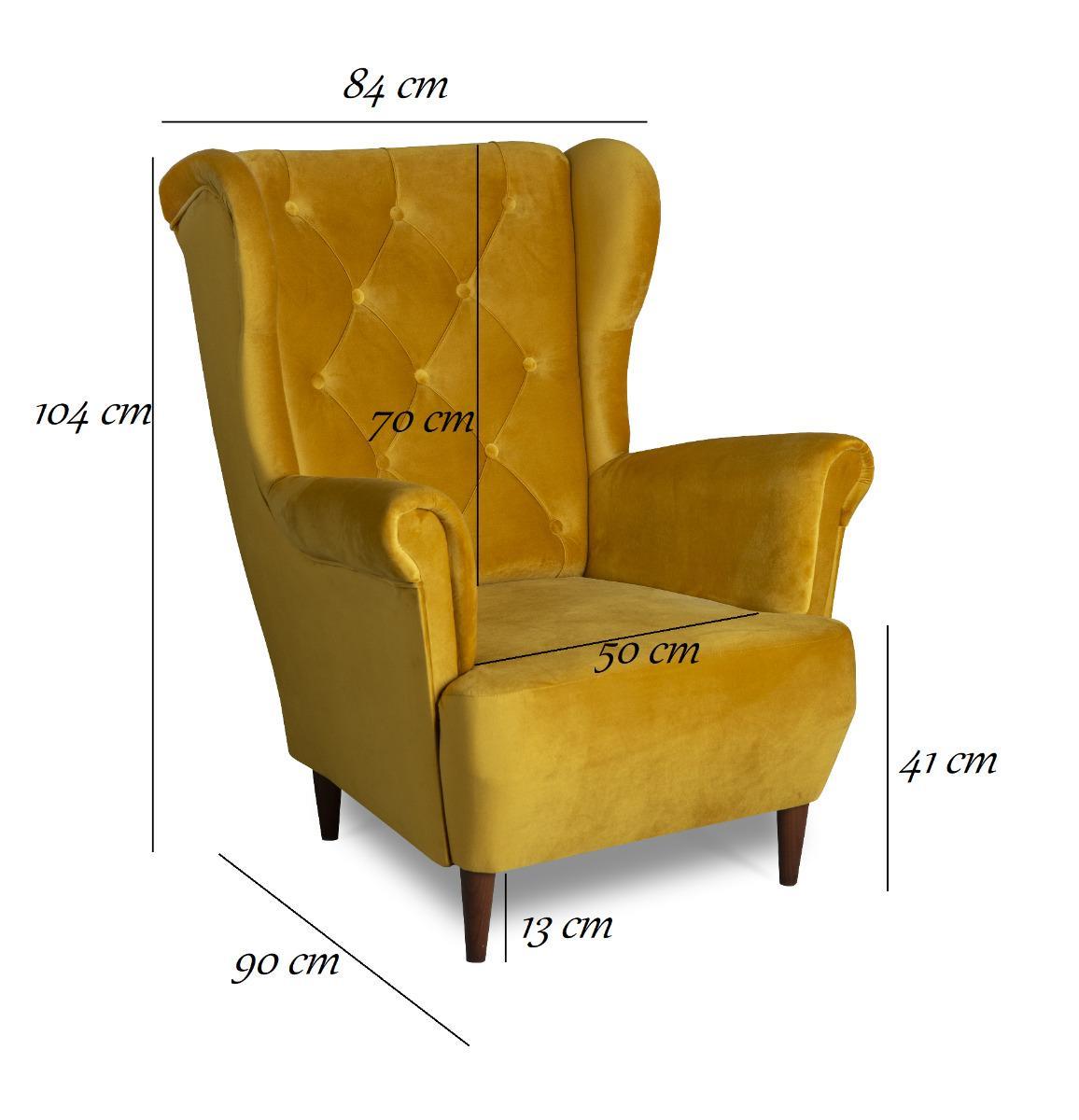 Fotel USZAK styl skandynawski KOTEY żółty brązowe nóżki do salonu nr. 6