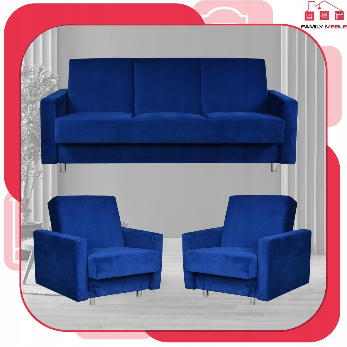 Zestaw wypoczynkowy wersalka fotele kobalt modrak 1 Full Screen