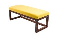 Siedzisko do przedpokoju LPG-2 75x35x45 cm ławka tapicerowana nogi orzech tkanina żółty cytrynowy