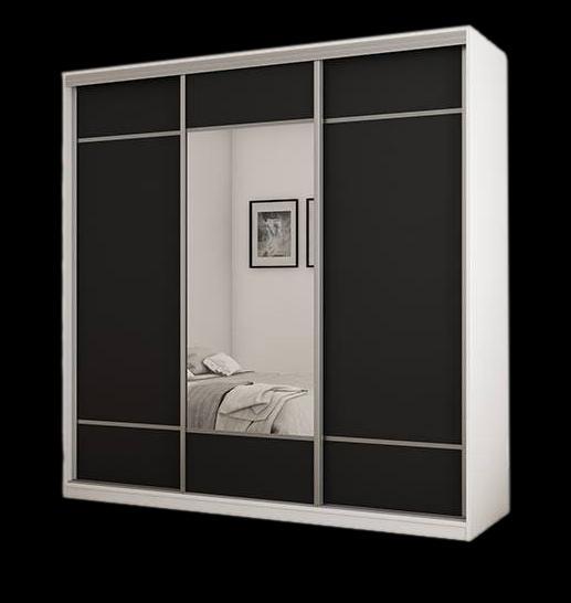 Szafa do sypialni 220x220x64 cm przesuwna 3-drzwiowa z lustrem biel/czarny  nr. 2
