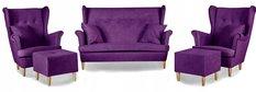 Zestaw wypoczynkowy mebli ARI 149x104x92 cm uszak sofa fotele pufy do salonu Mirofaza fioletowy