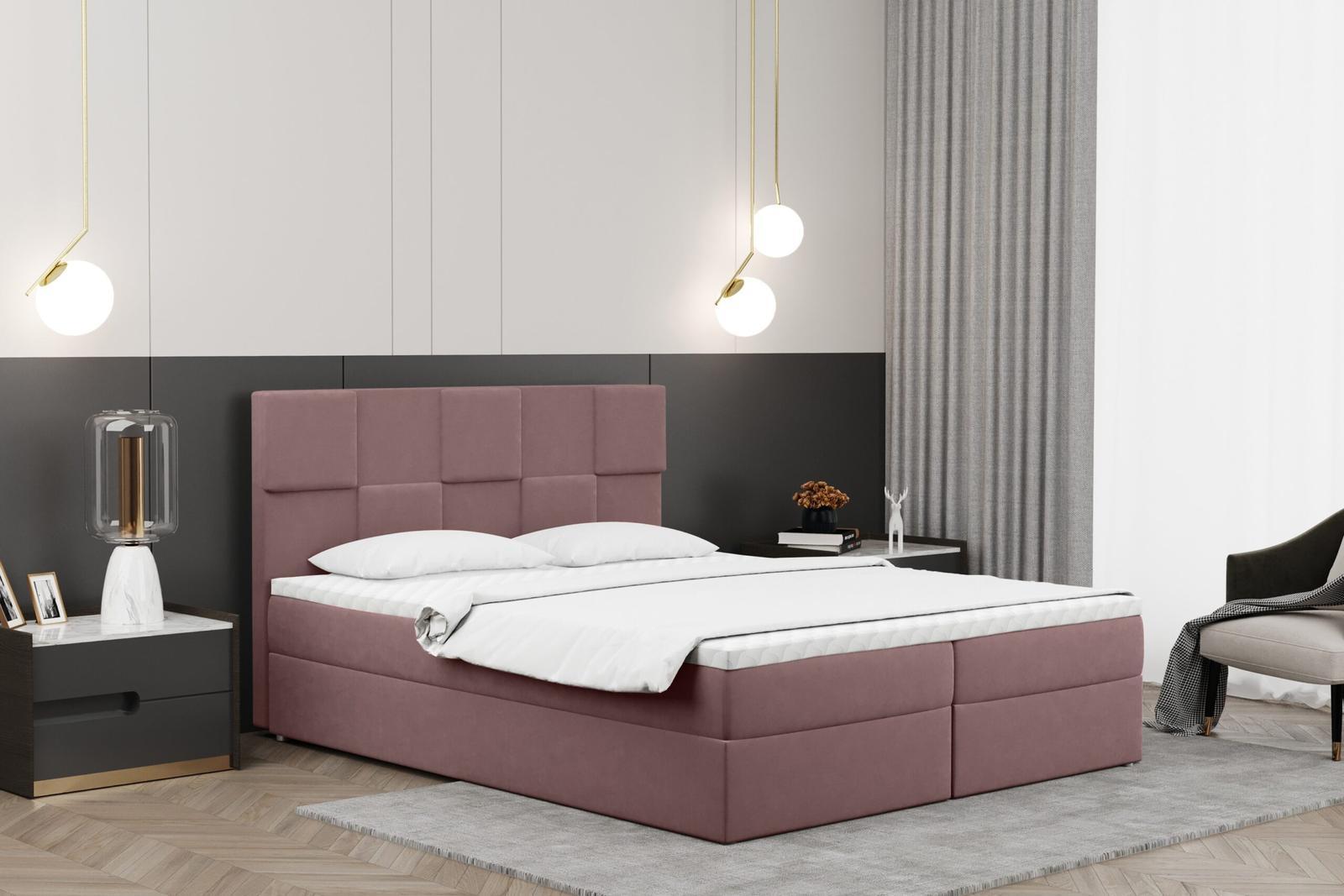 Łóżko CLARA 160x200 cm z funkcją przechowywania i materacem do sypialni różowe nr. 1
