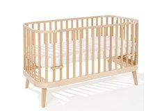 Łóżeczko niemowlęce drewniane bukowe zaokrąglone PRINCIPAL 140x70 cm 2w1 z funkcją sofy dla dziecka 