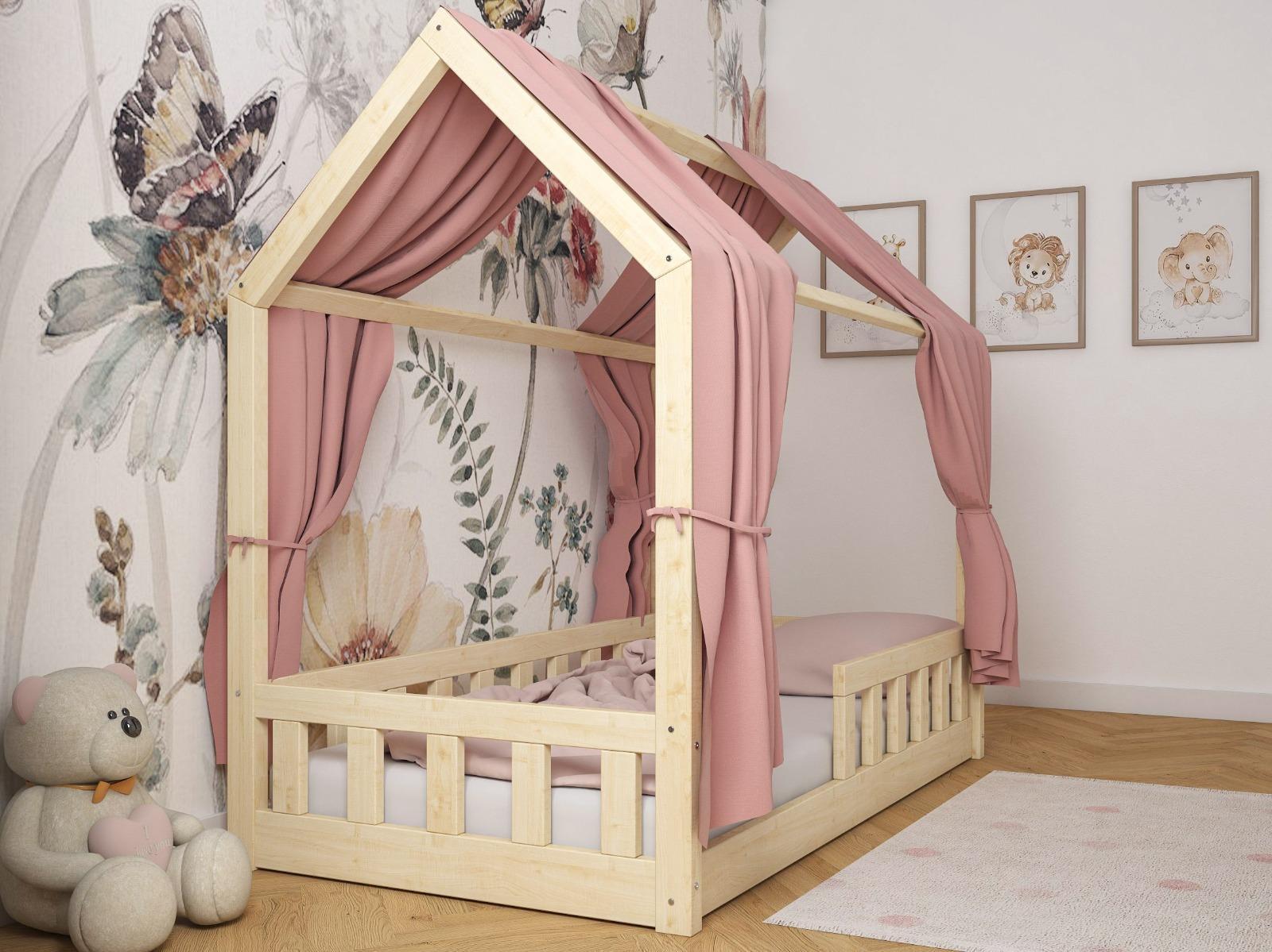Łóżko domek LUNA NATURLANE niskie 90x200 cm dla dzieci z barierkami do pokoju dziecięcego surowe nr. 2