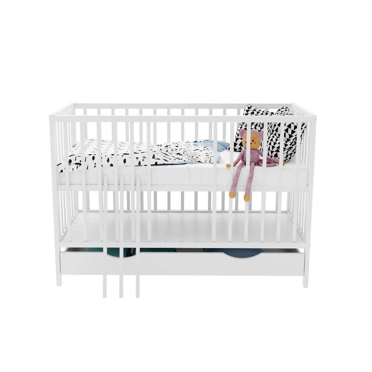 Łóżeczko dziecięce MAGDA niemowlęce wyciągane szczebelki szuflada białe 120x85x60 cm 1 Full Screen
