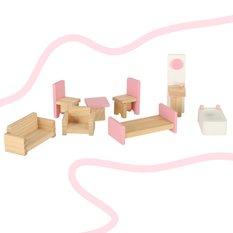 Domek dla lalek drewniany różowy montessori mebelki akcesoria dla dziewczynki 39x36x26 cm - Miniaturka zdjęcia nr 6