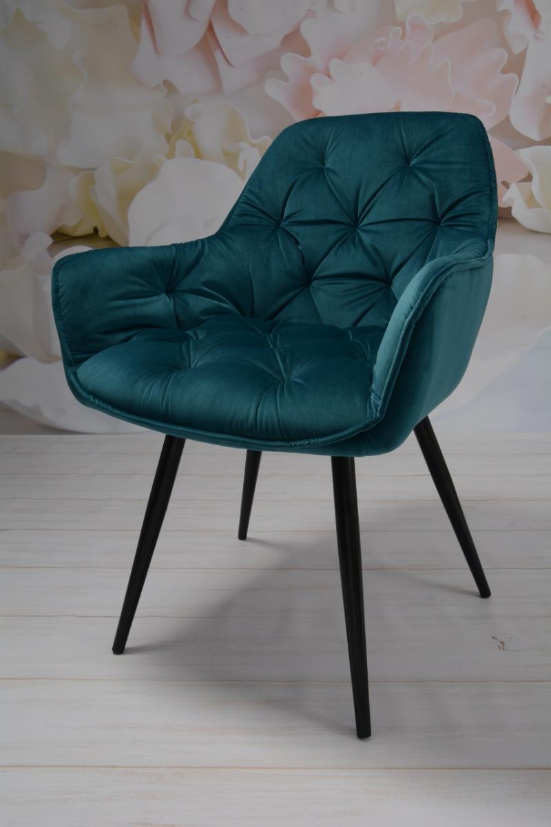 Fotel ARTEN X krzesło do jadalni salonu welur zieleń morska nogi czarne nr. 4
