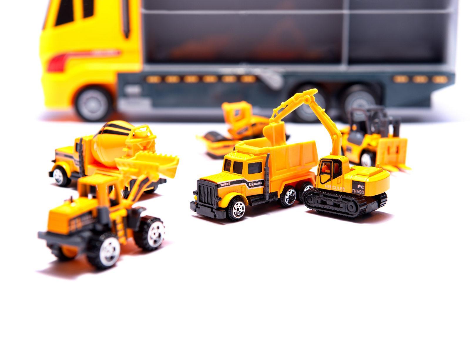 Transporter ciężarówka TIR wyrzutnia + metalowe auta maszyny budowlane zabawka dla dzieci 15x10x36cm 10 Full Screen